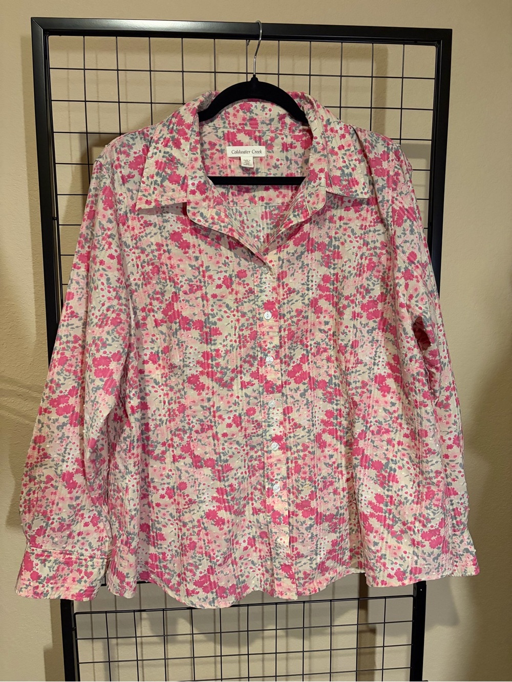 Coldwater Creek 2x Pink Floral Button-Up Blouse
